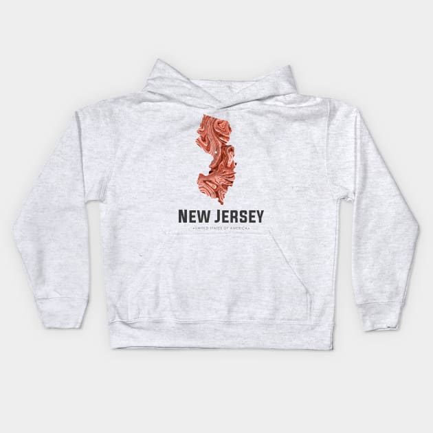 New Jersey state map abstract brown Kids Hoodie by StudioGrafiikka